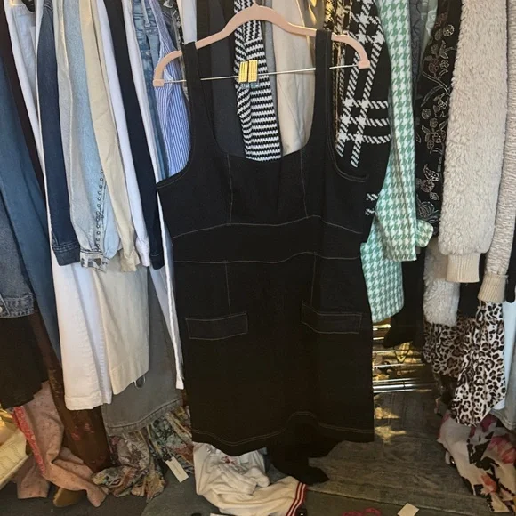 Anthropologie Sleeveless Square-Neck Slim Knit Mini Dress dark Denim size 14 - Picture 3 of 10